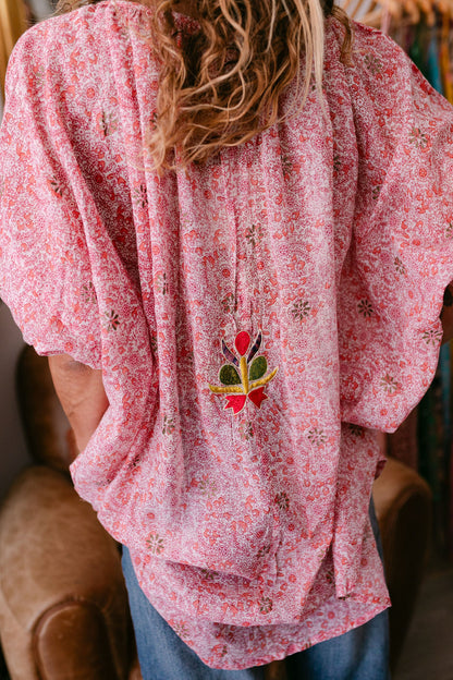 BLOUSE VIOLA RED & PINK PRINT