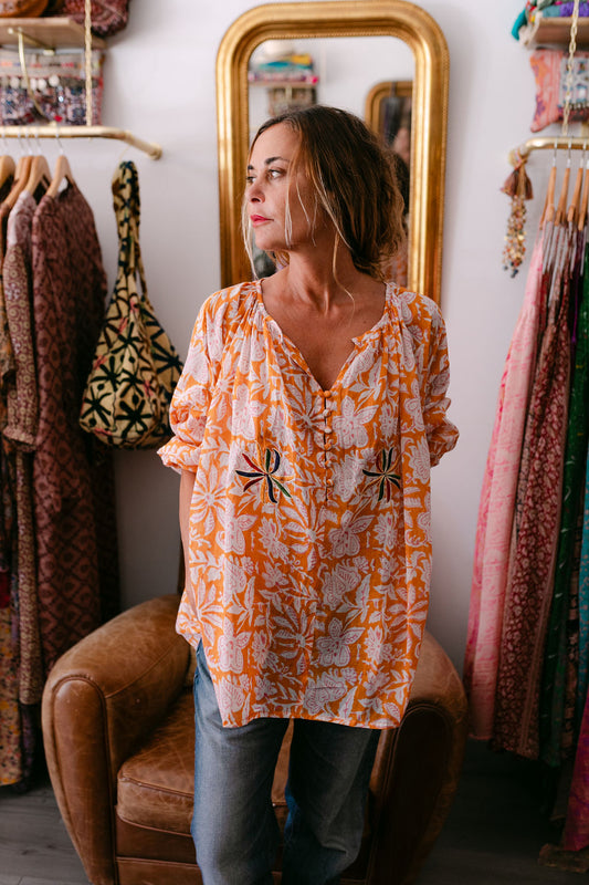 BLOUSE VIOLA ORANGE PRINT