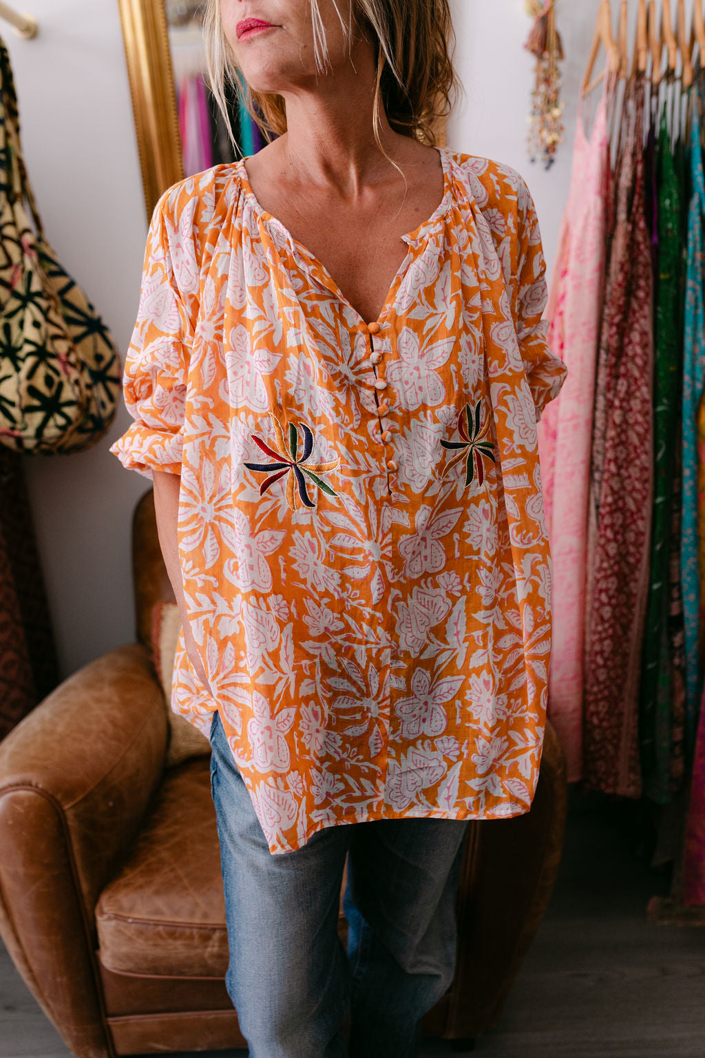 BLOUSE VIOLA ORANGE PRINT