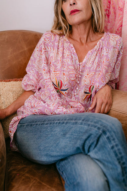BLOUSE VIOLA LILA PRINT