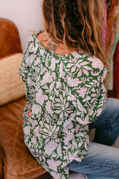 BLOUSE PAULA GREEN PRINT