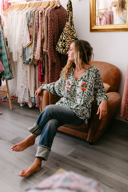 BLOUSE PAULA GREEN PRINT