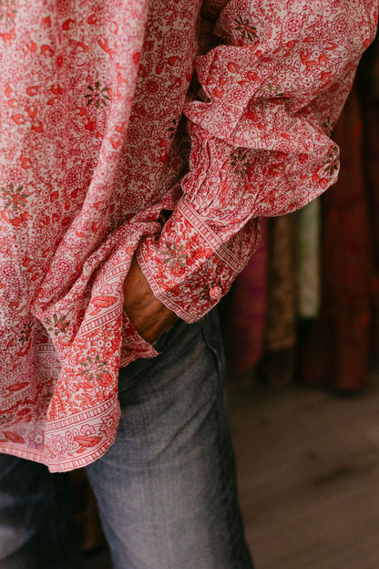 BLOUSE PAULA RED & PINK PRINT