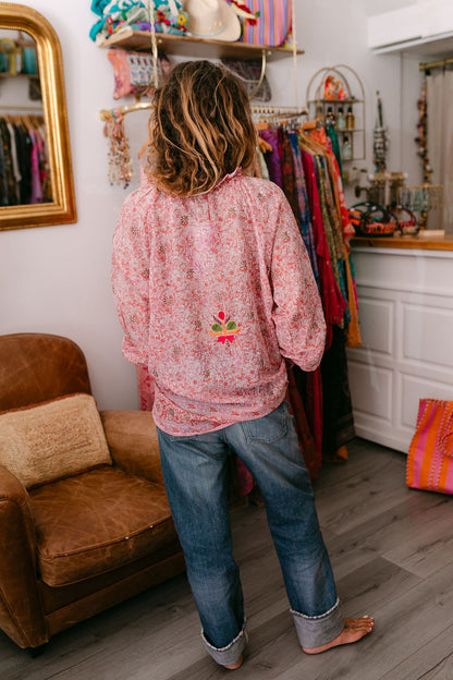 BLOUSE PAULA RED & PINK PRINT