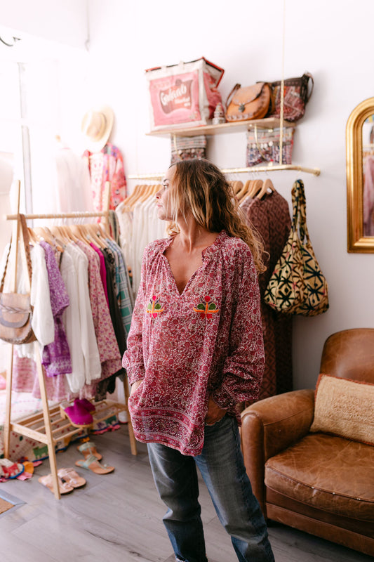 BLOUSE PAULA BORDEAU PRINT