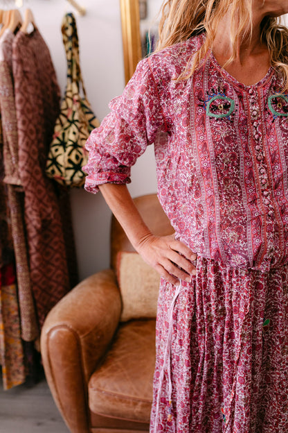 NANA SKIRT BORDEAU PRINT WITH EMBROIDERY