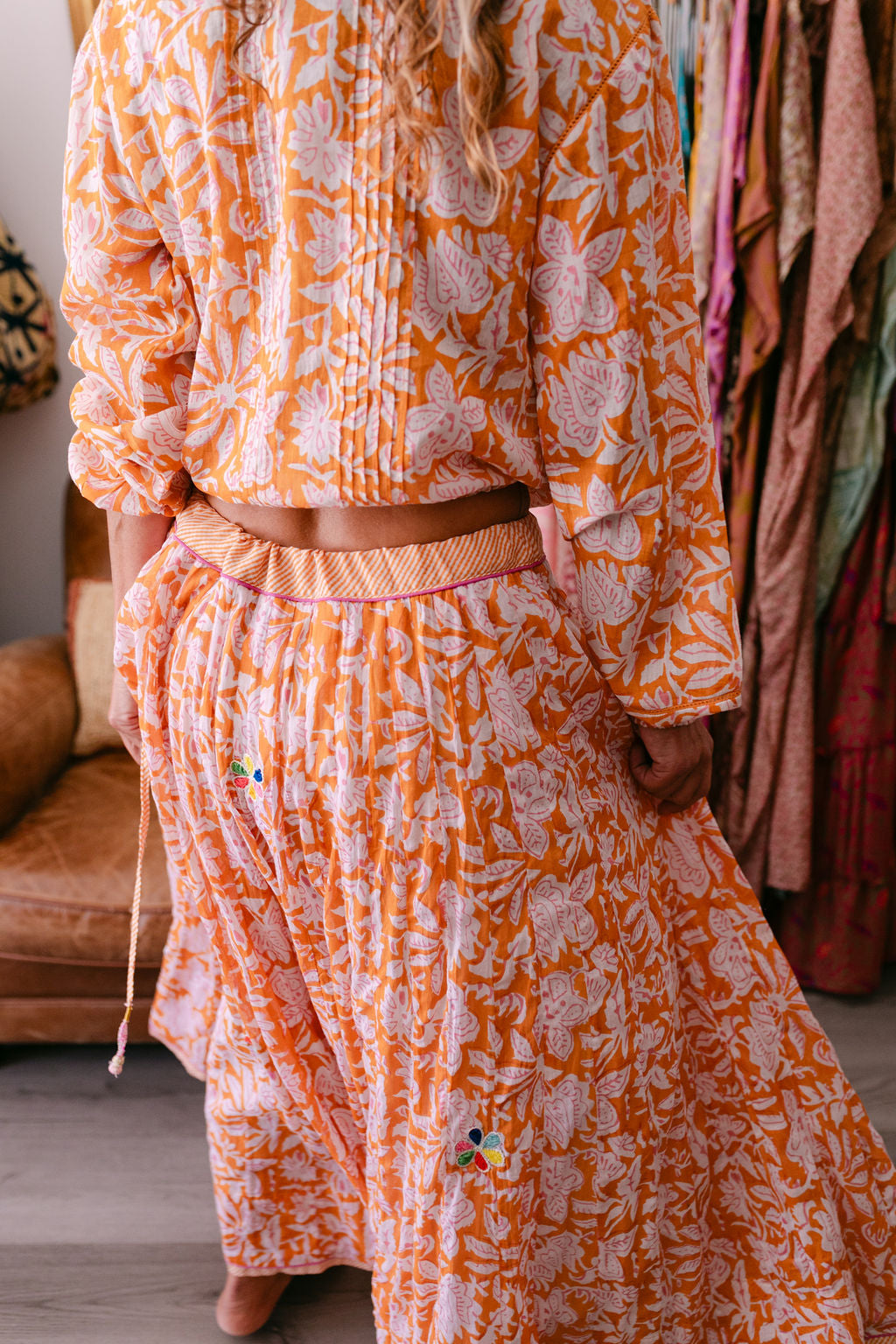 NANA SKIRT ORANGE PRINT WITH EMBROIDERY