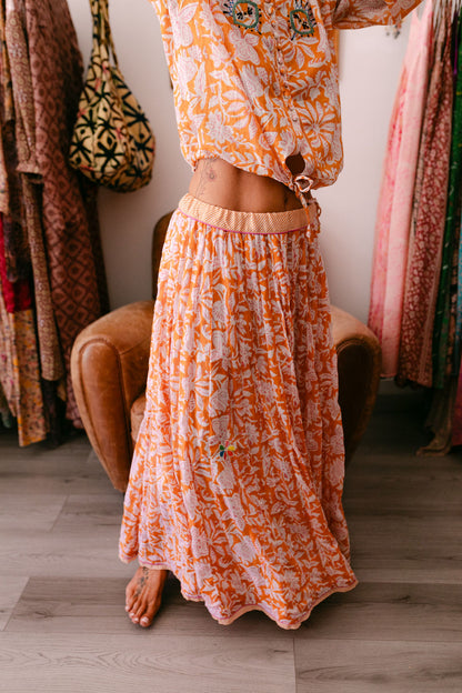 NANA SKIRT ORANGE PRINT WITH EMBROIDERY