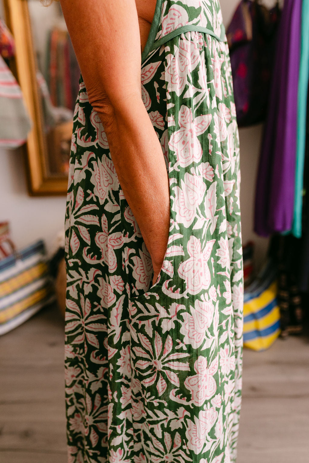 CAMELIA GREEN PRINT WITH EMBROIDERY