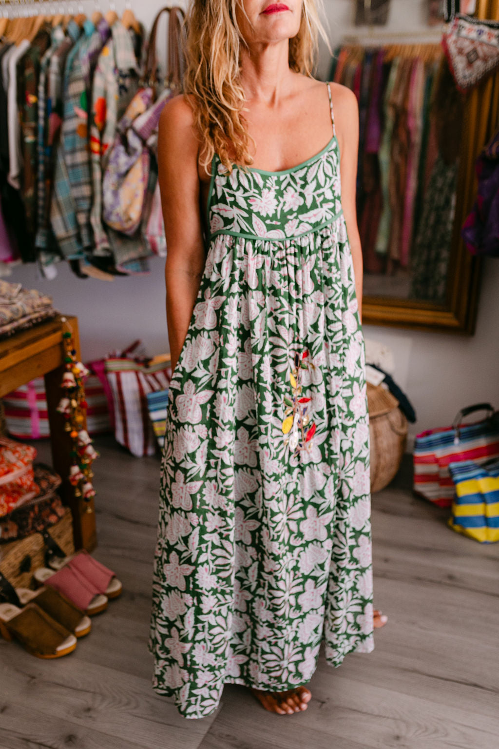 CAMELIA GREEN PRINT WITH EMBROIDERY