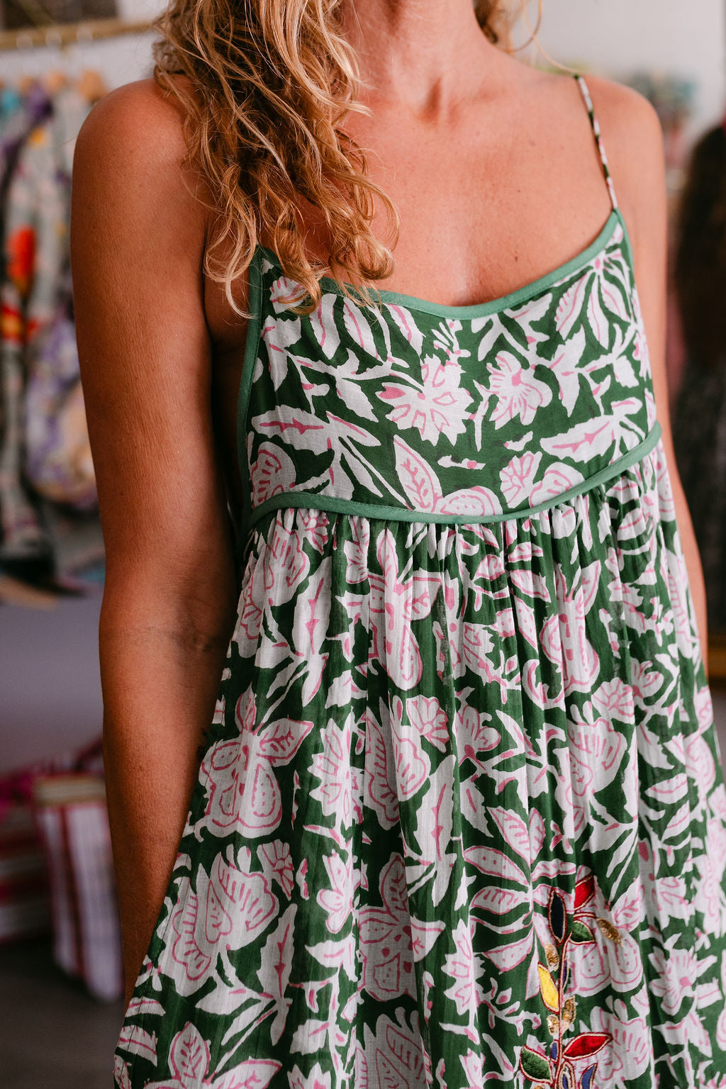 CAMELIA GREEN PRINT WITH EMBROIDERY