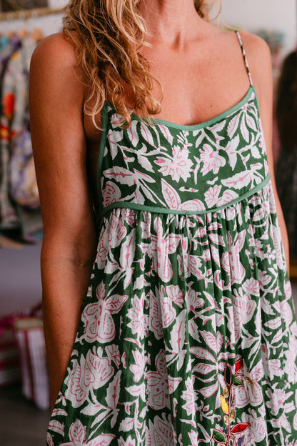 CAMELIA GREEN PRINT WITH EMBROIDERY