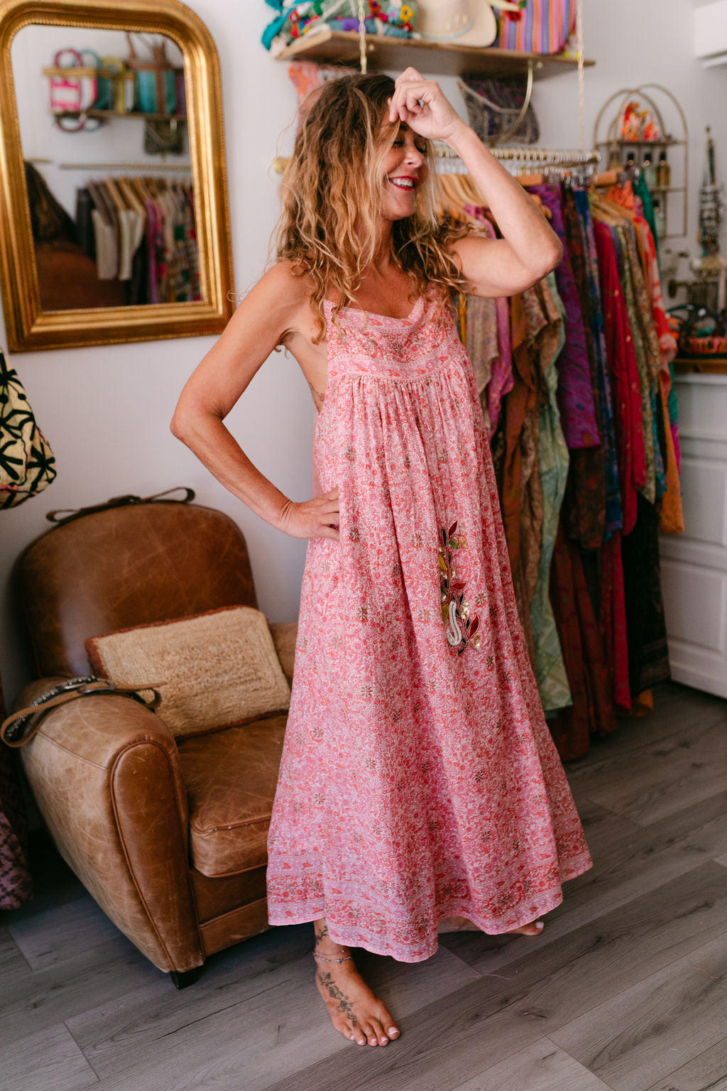 CAMELIA RED & PINK PRINT WITH EMBROIDERY