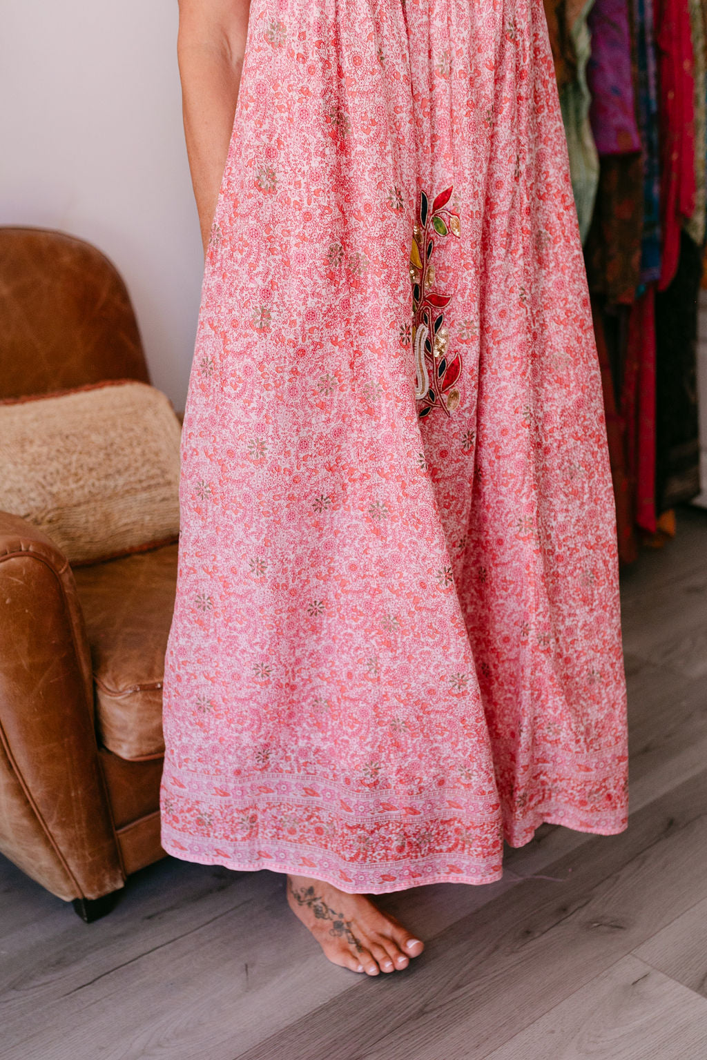 CAMELIA RED & PINK PRINT WITH EMBROIDERY