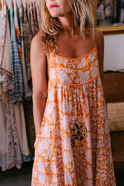 CAMELIA ORANGE & PINK PRINT WITH EMBROIDERY