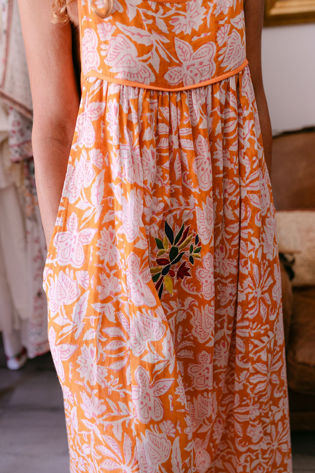 CAMELIA ORANGE & PINK PRINT WITH EMBROIDERY