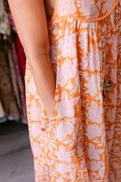 CAMELIA ORANGE & PINK PRINT WITH EMBROIDERY