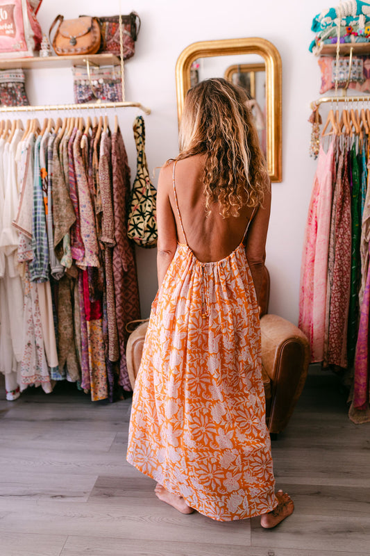 CAMELIA ORANGE & PINK PRINT WITH EMBROIDERY