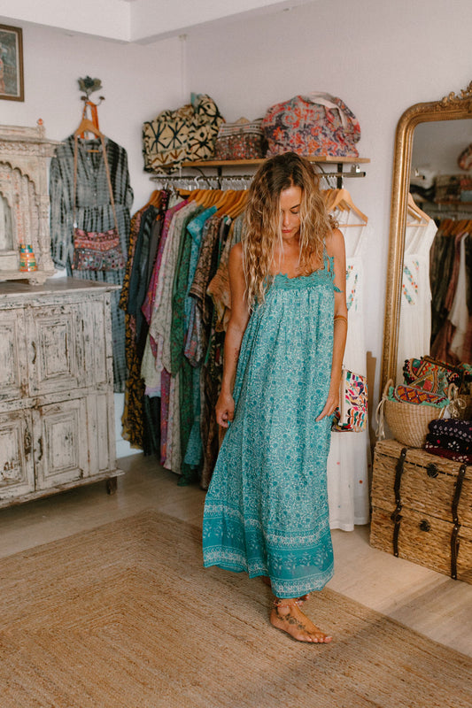 Ambre Long Dress Vintage print green