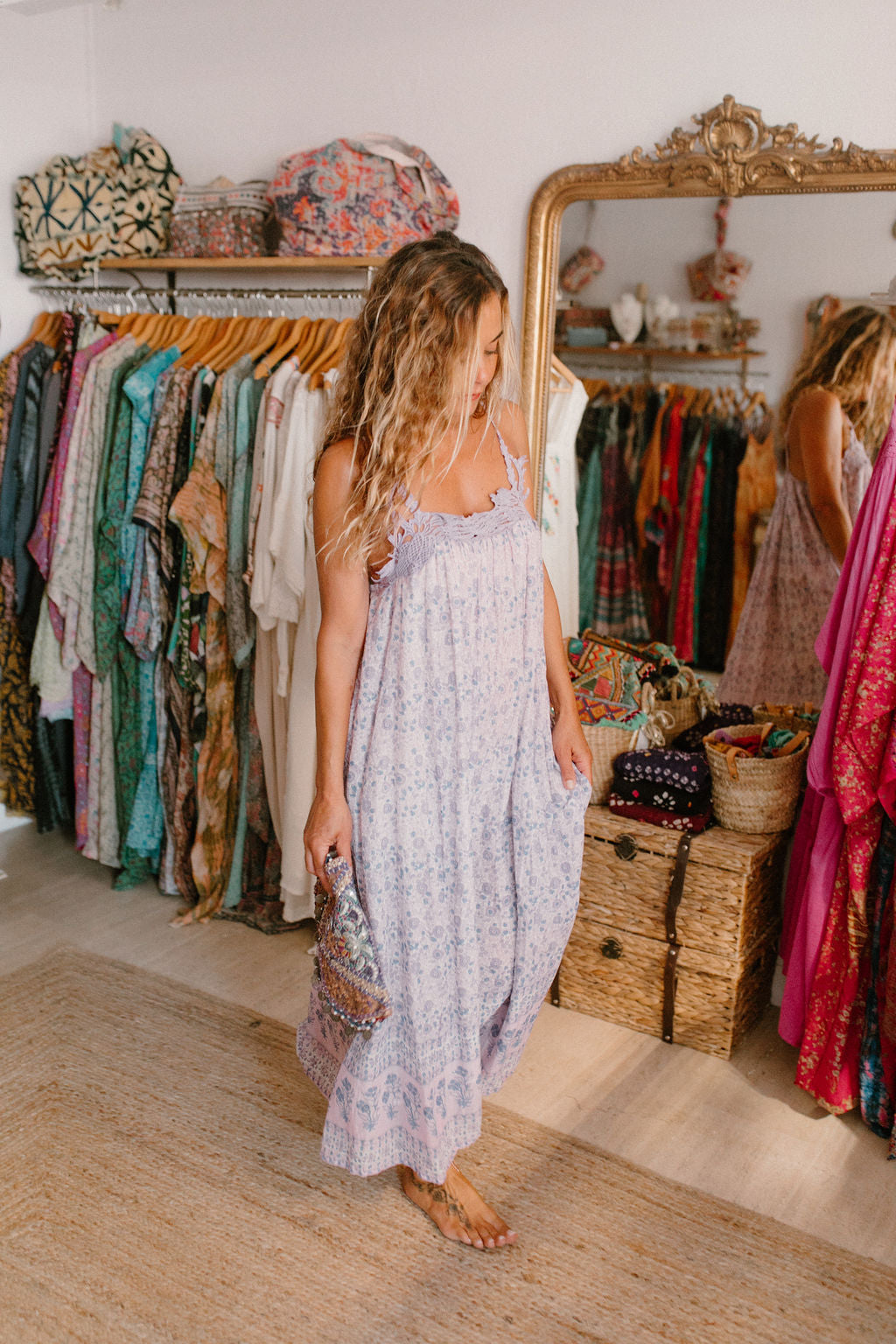 Ambre Long Dress Vintage print Lilas