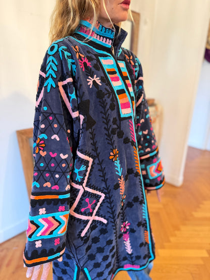 MANTEAU BLEU & ROSE