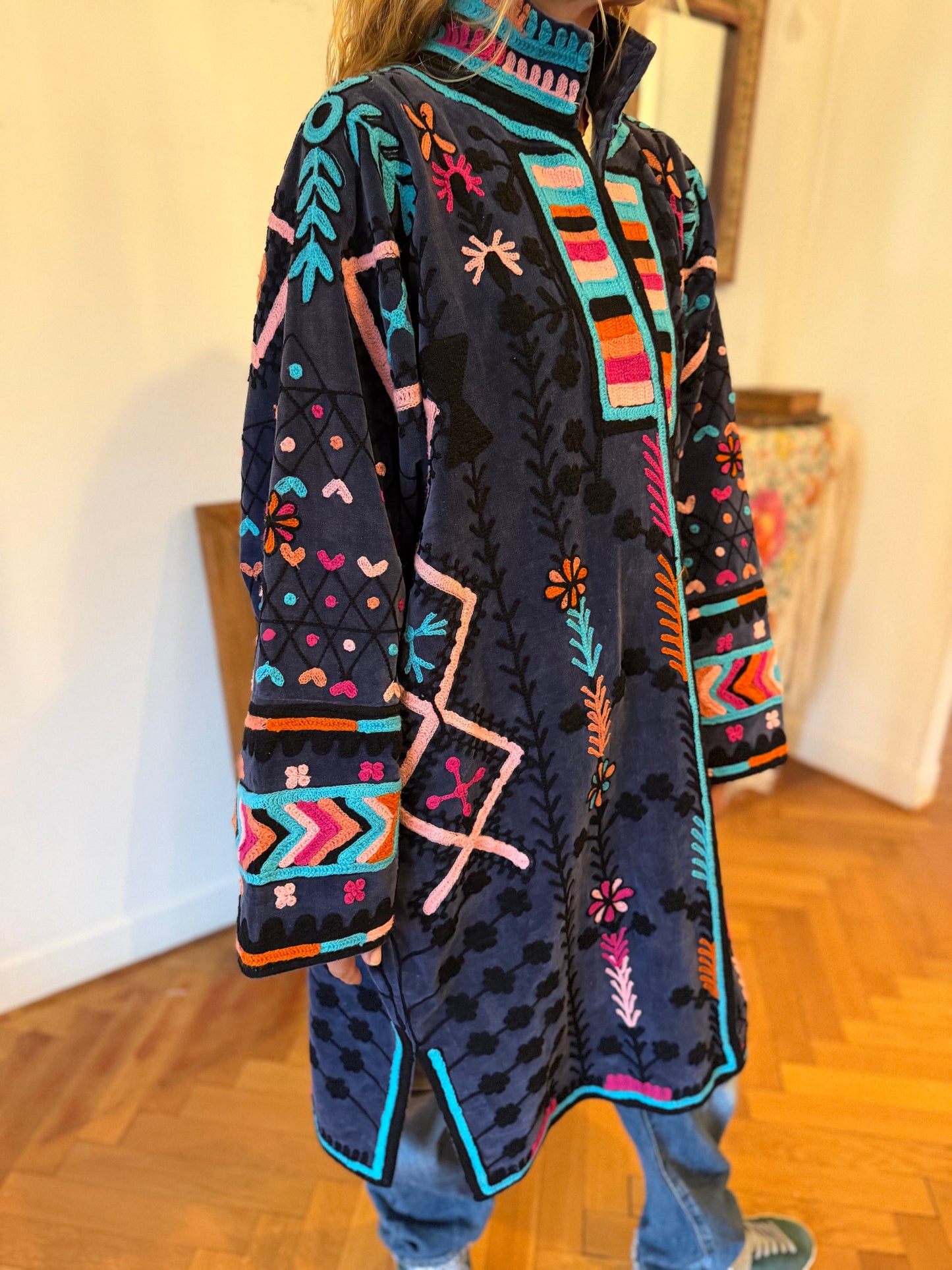 MANTEAU BLEU & ROSE