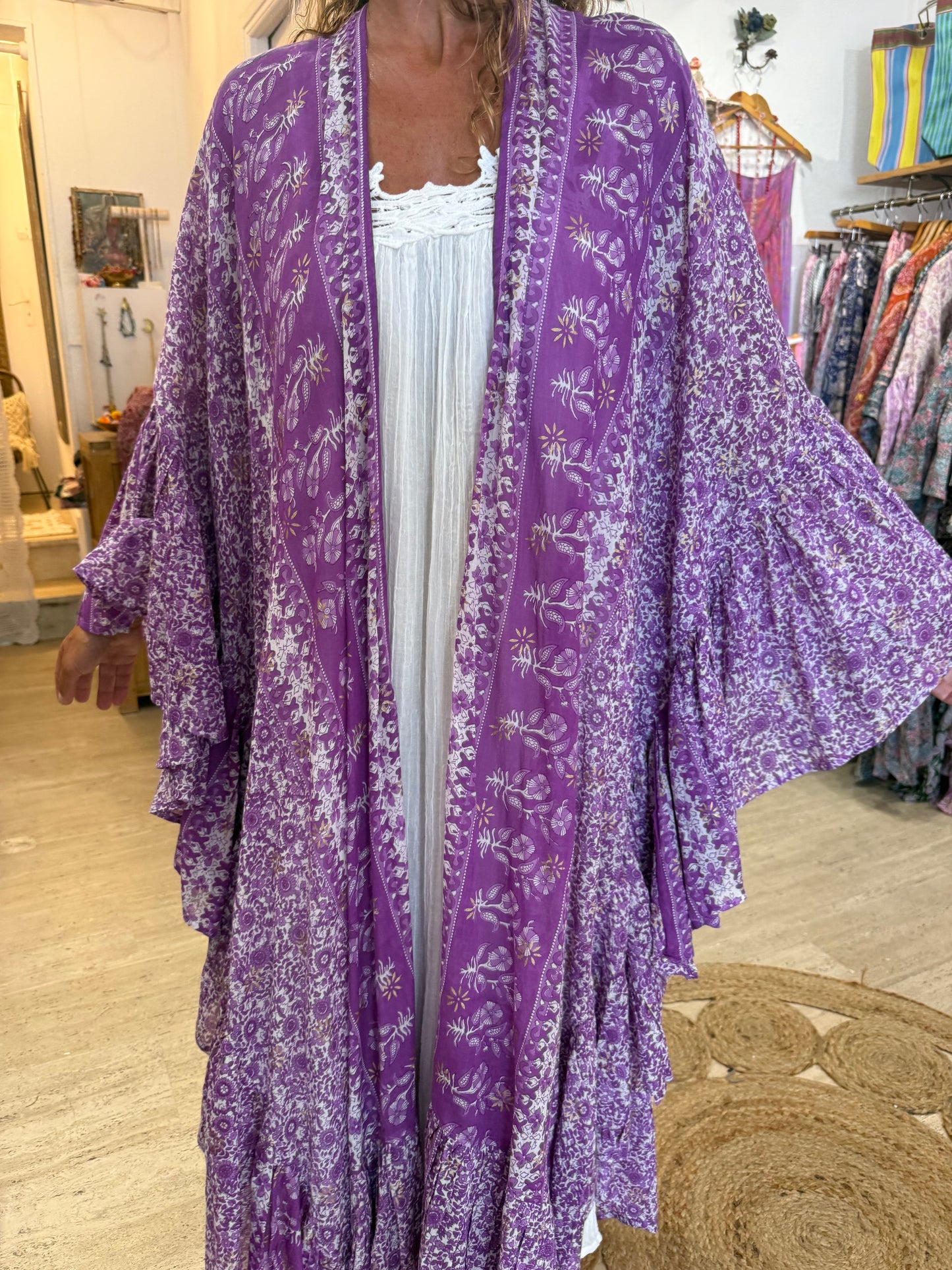 Satine Kimono Purple and White