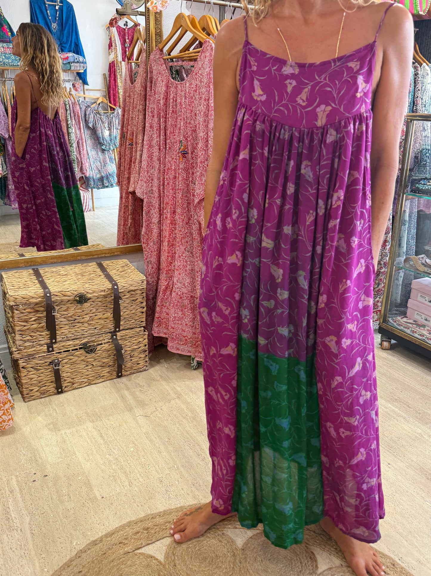 ROBE CAMELIA SILK PURPLE AND GREEN