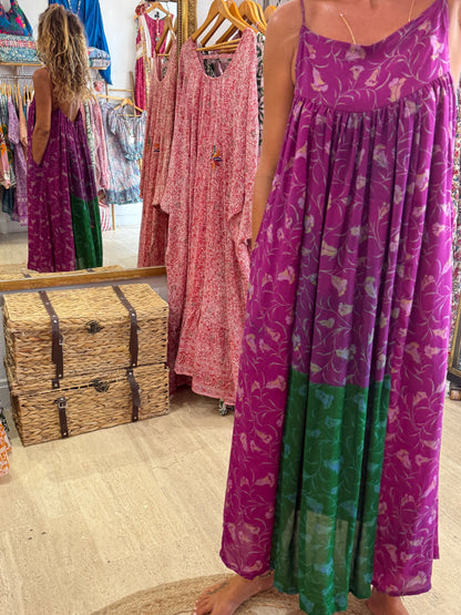 ROBE CAMELIA SILK PURPLE AND GREEN