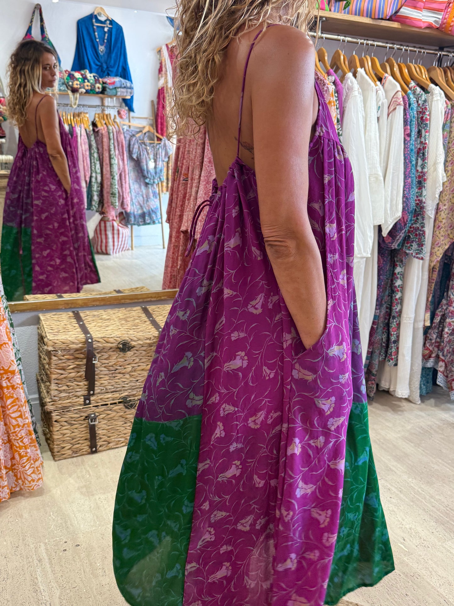 ROBE CAMELIA SILK PURPLE AND GREEN