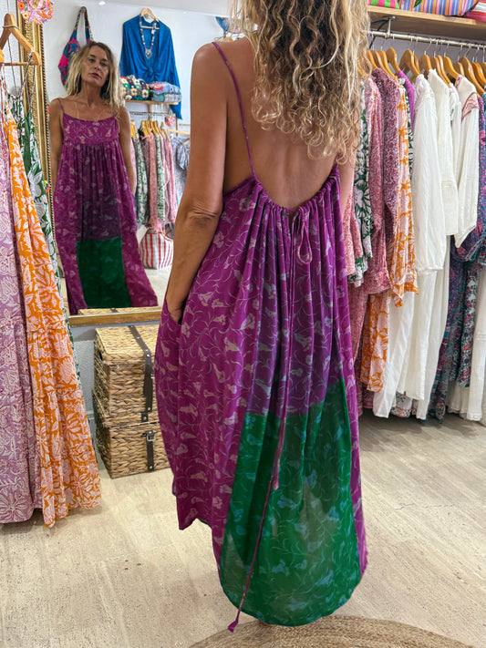 ROBE CAMELIA SILK PURPLE AND GREEN