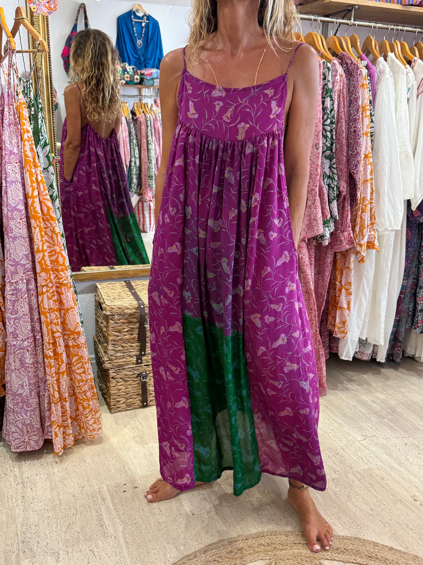 ROBE CAMELIA SILK PURPLE AND GREEN