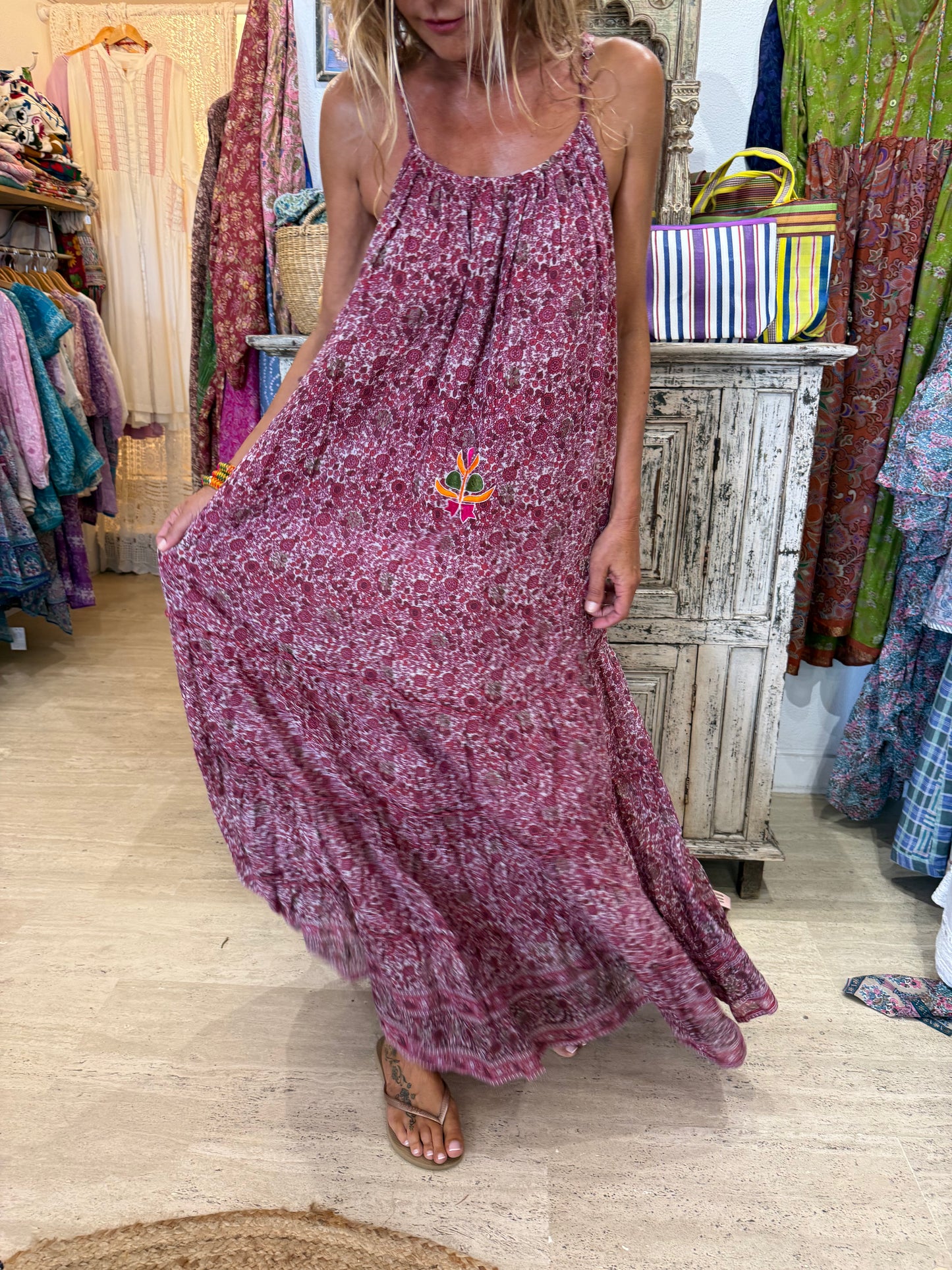 MILA BORDEAU PRINT WITH EMBROIDERY