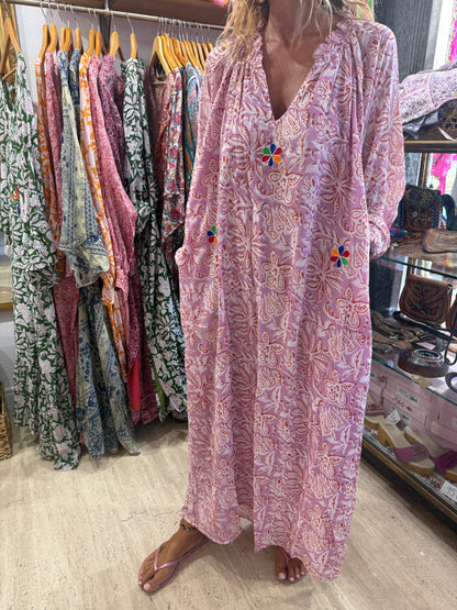 EMMA LONG  LILA PRINT WITH EMBROIDERY