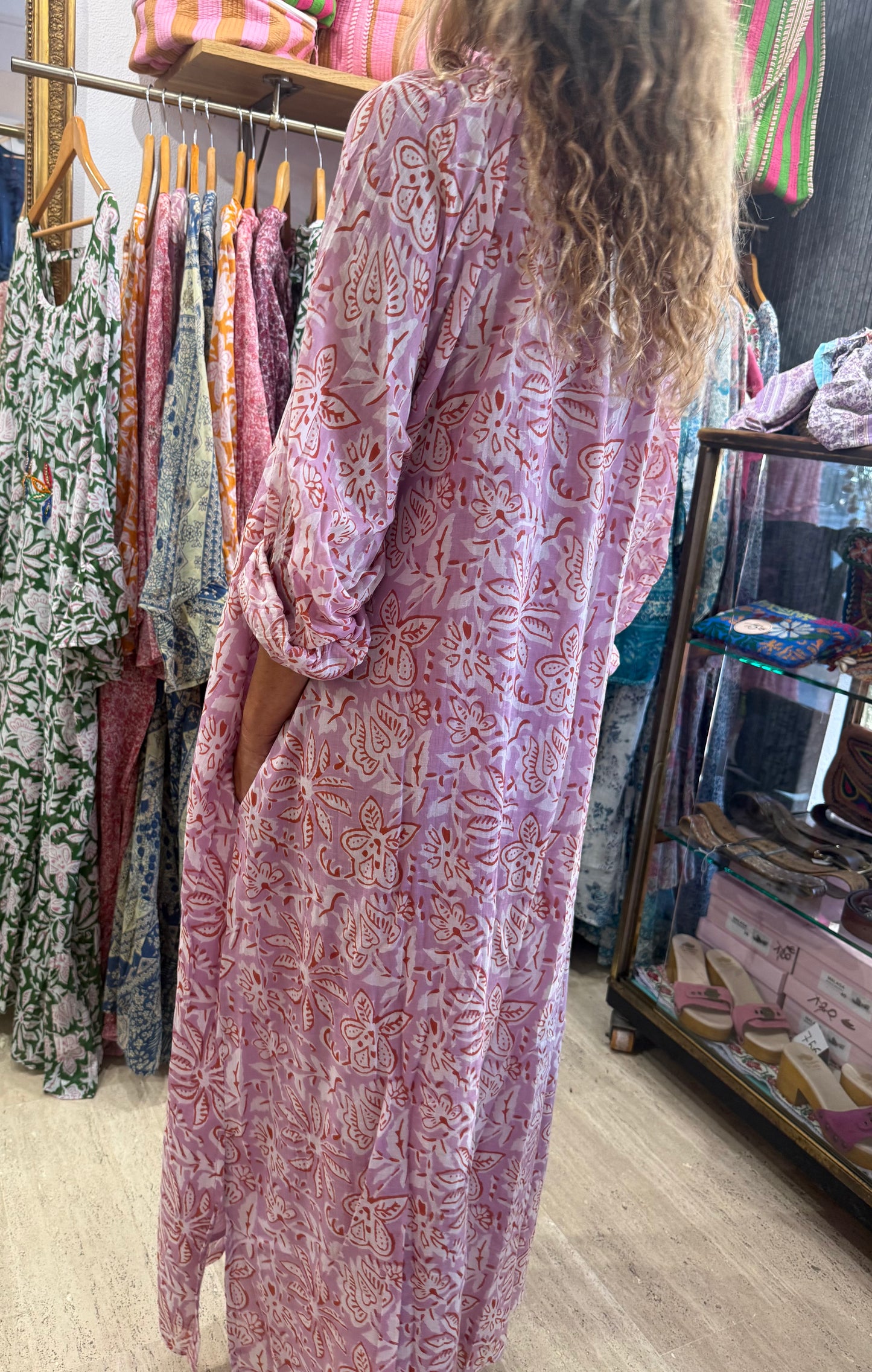 EMMA LONG  LILA PRINT WITH EMBROIDERY