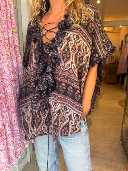 TOP JABOT SILK BLACK
