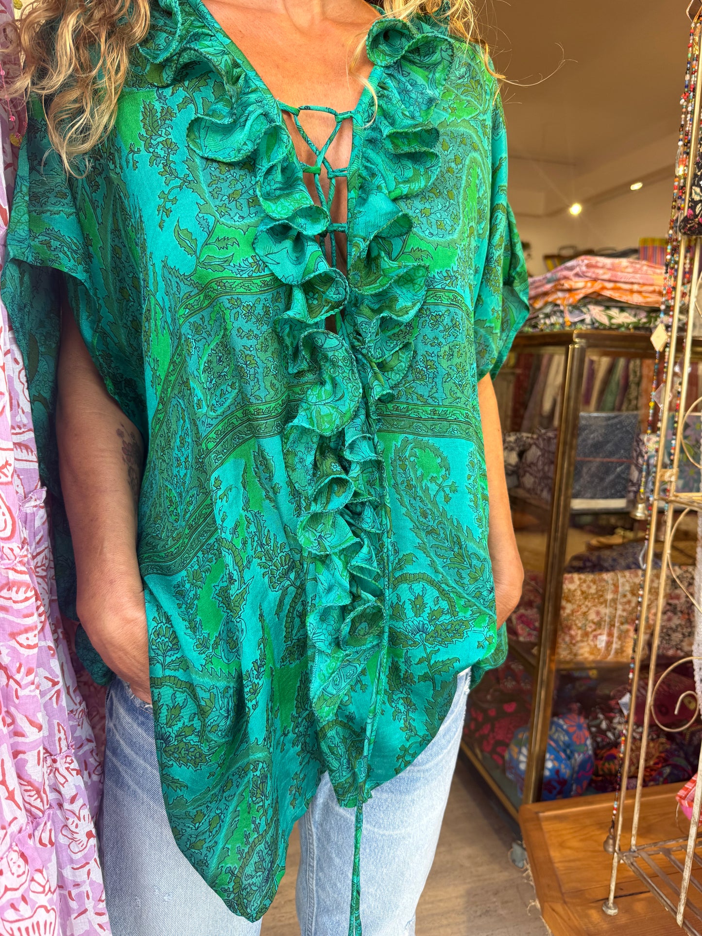 TOP JABOT SILK GREEN