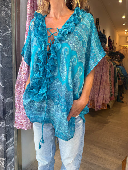 TOP JABOT SILK BLUE