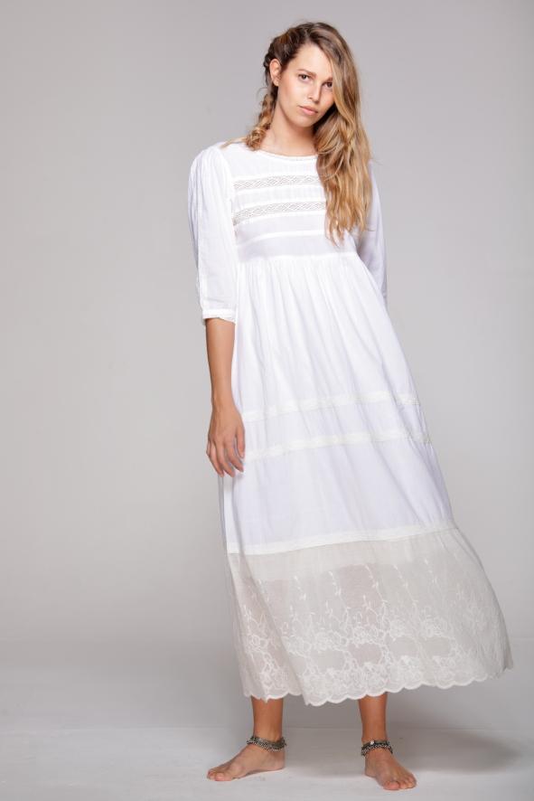 robe longue blanche en coton et dentelle
