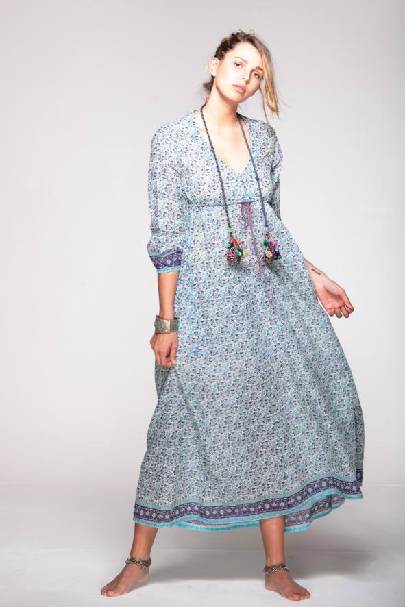 HIPPY Dress Vintage Print - Geraldine BLUE