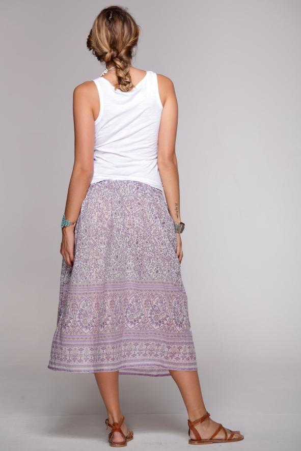 Skirt vintage print Boho style - Geraldine BLUE